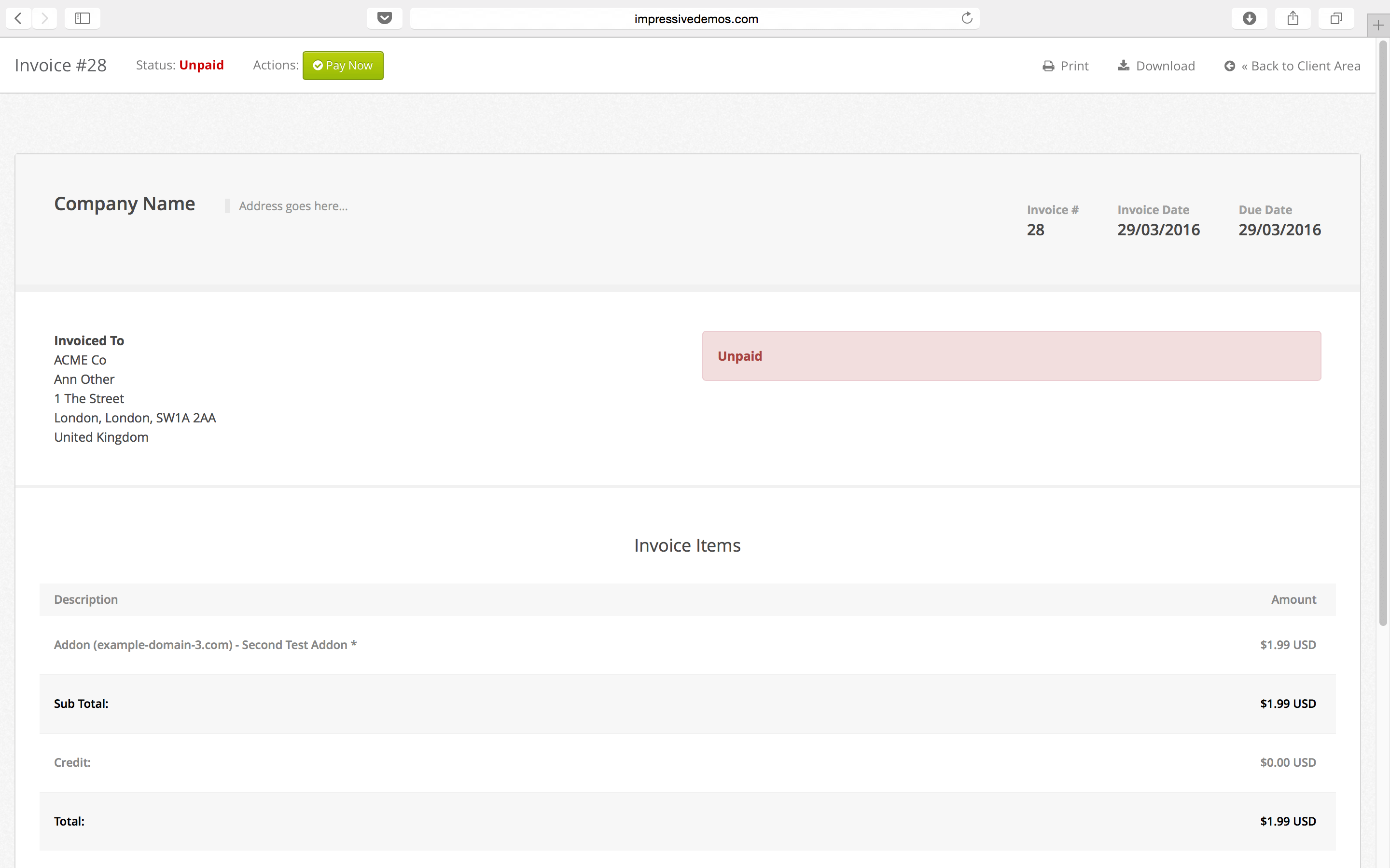 Flare Theme Invoice Template