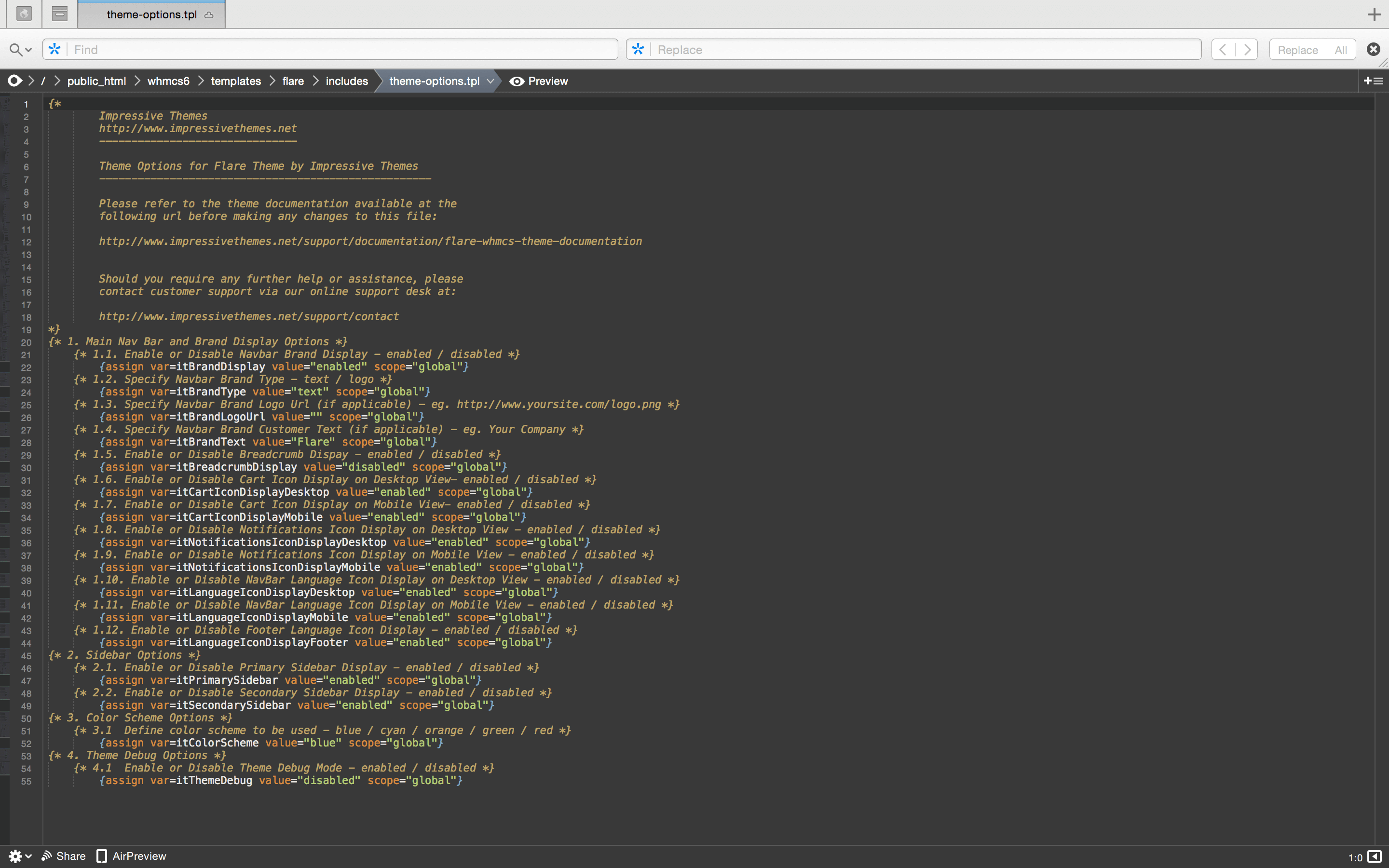 Flare Theme Options